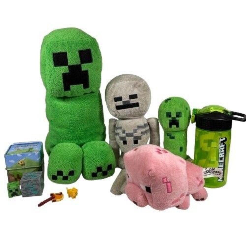 Minecraft Plush Lot Creeper Pig Skeleton + Water Bottle Ocelot Cat Figure & More
